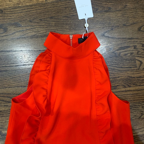 New Ted Baker Torriya Halterneck Ruffle Tunic A-Line Dress Dark Orange Size 2 - Picture 3 of 10